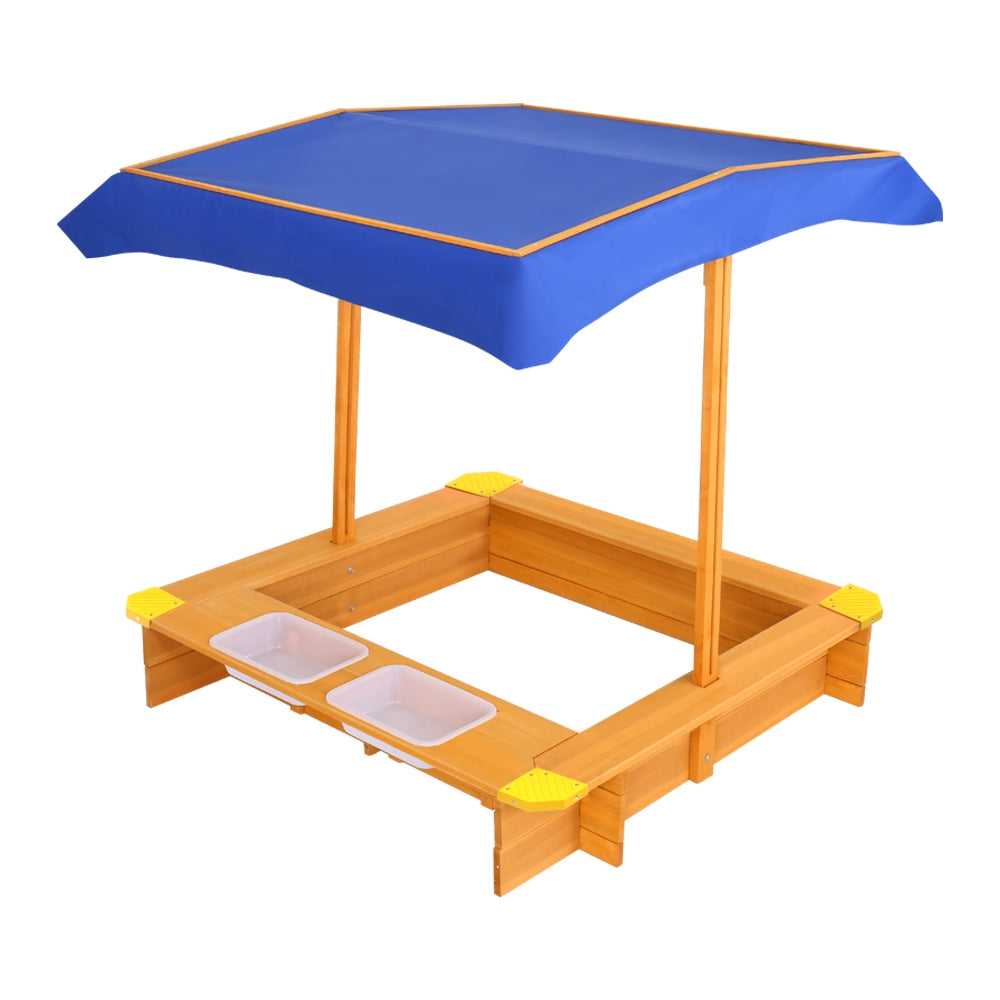 Keezi Kids Sandpit Wooden Sandbox & Basin with Canopy - 103cm