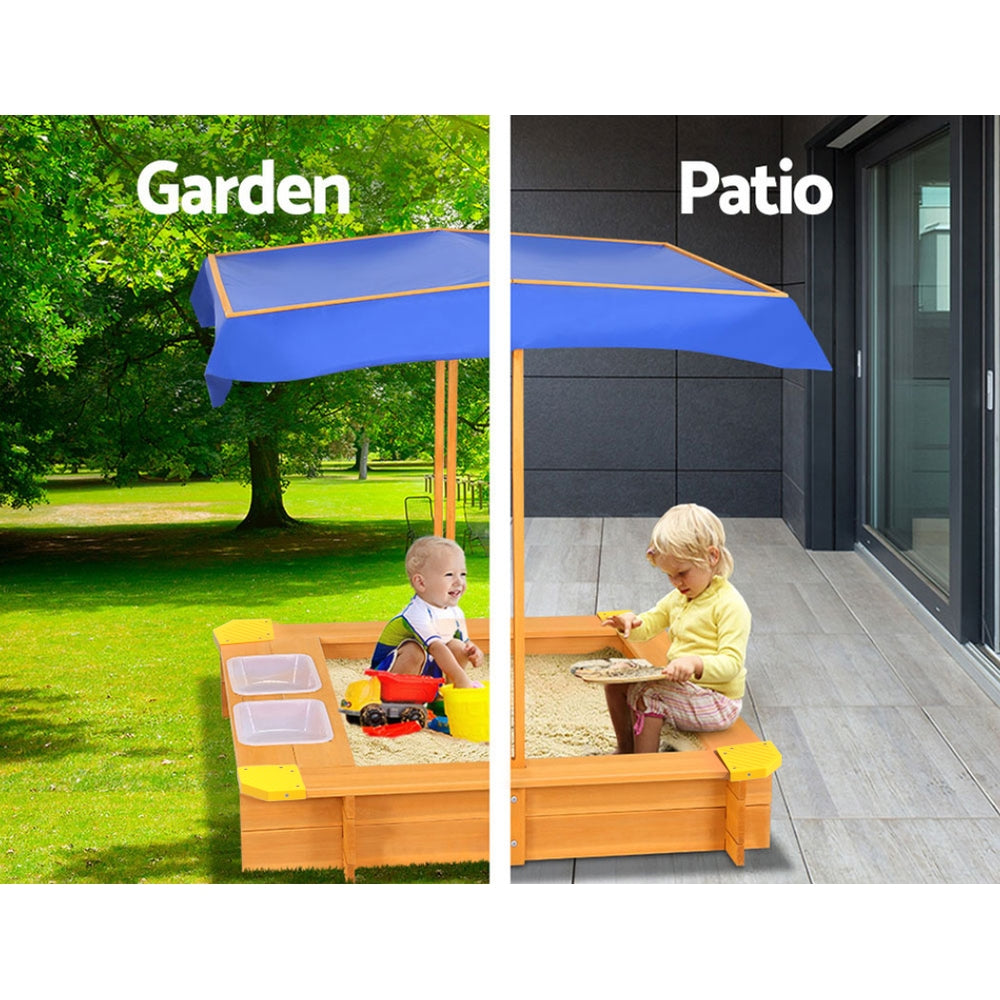 Keezi Kids Sandpit Wooden Sandbox & Basin with Canopy - 103cm