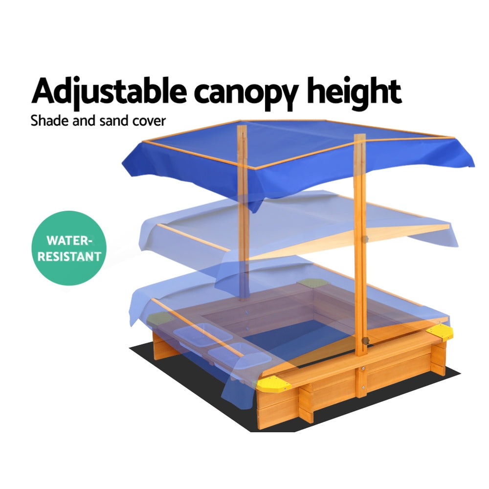 Keezi Kids Sandpit Wooden Sandbox & Basin with Canopy - 103cm