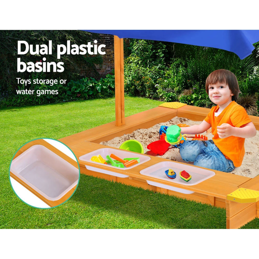 Keezi Kids Sandpit Wooden Sandbox & Basin with Canopy - 103cm