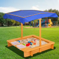 Keezi Kids Sandpit Wooden Sandbox & Basin with Canopy - 103cm