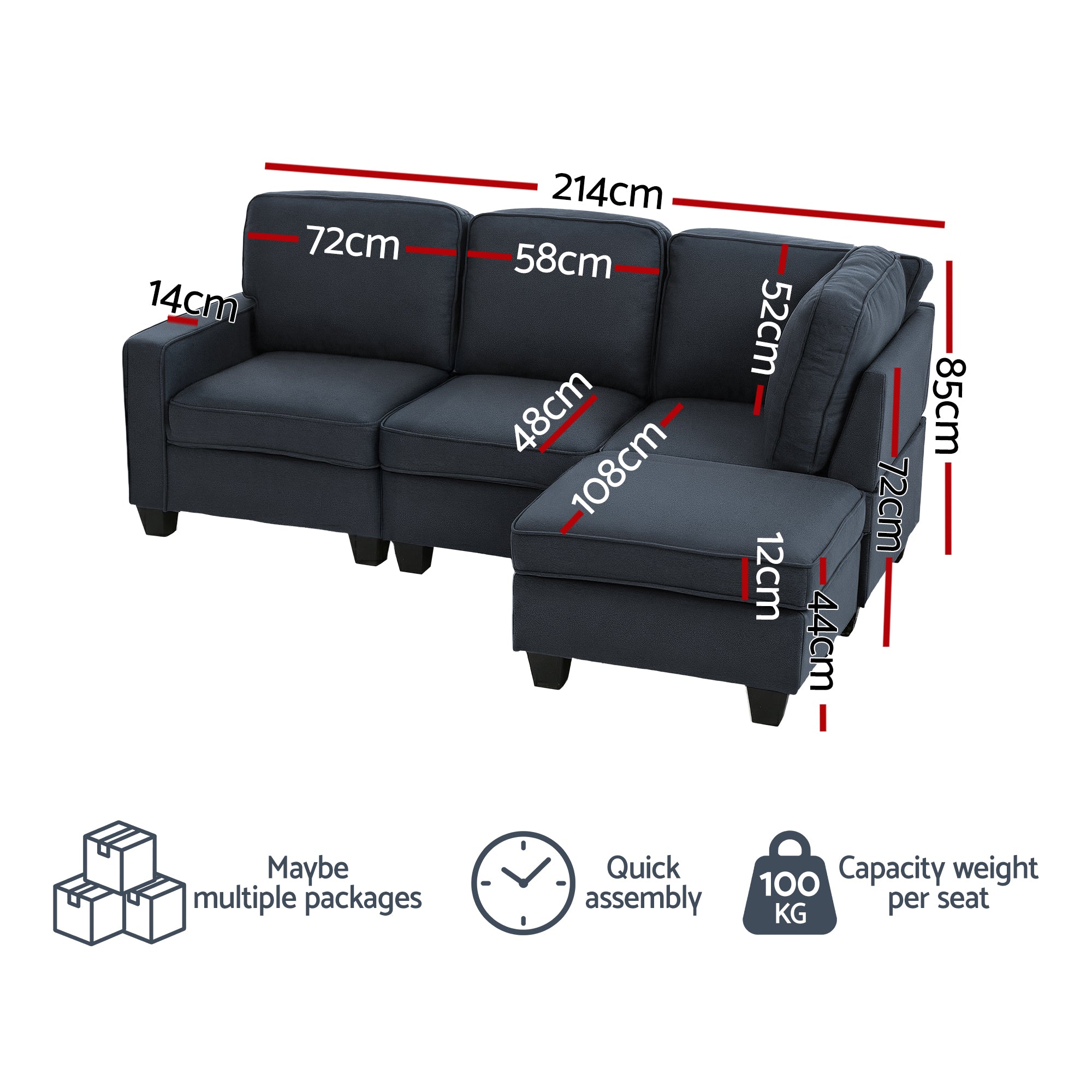 Modular Sofa Chaise Set 4-seater - Dark Grey