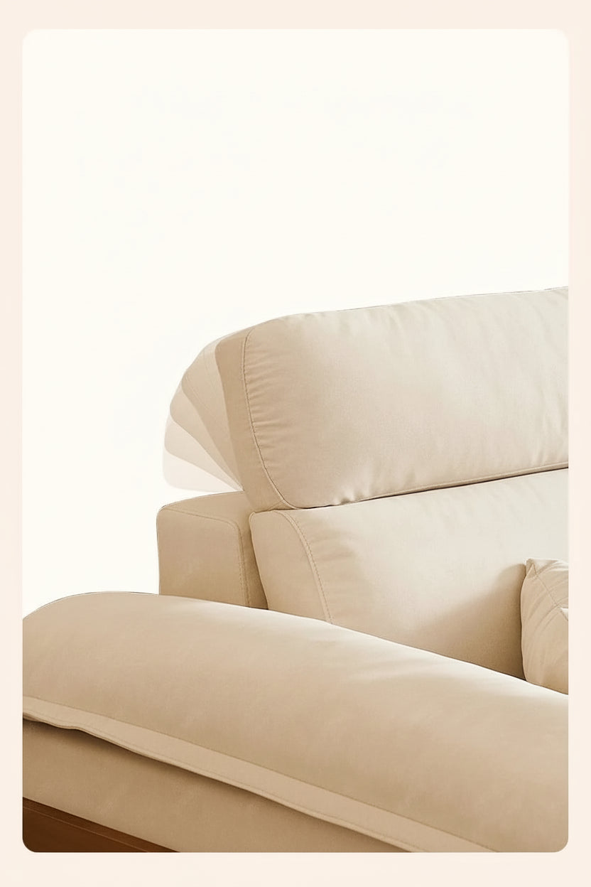 Japandi Cloud Comfort Sofa – Adjustable Headrest, Solid Ash Wood Frame - 7 Sizes