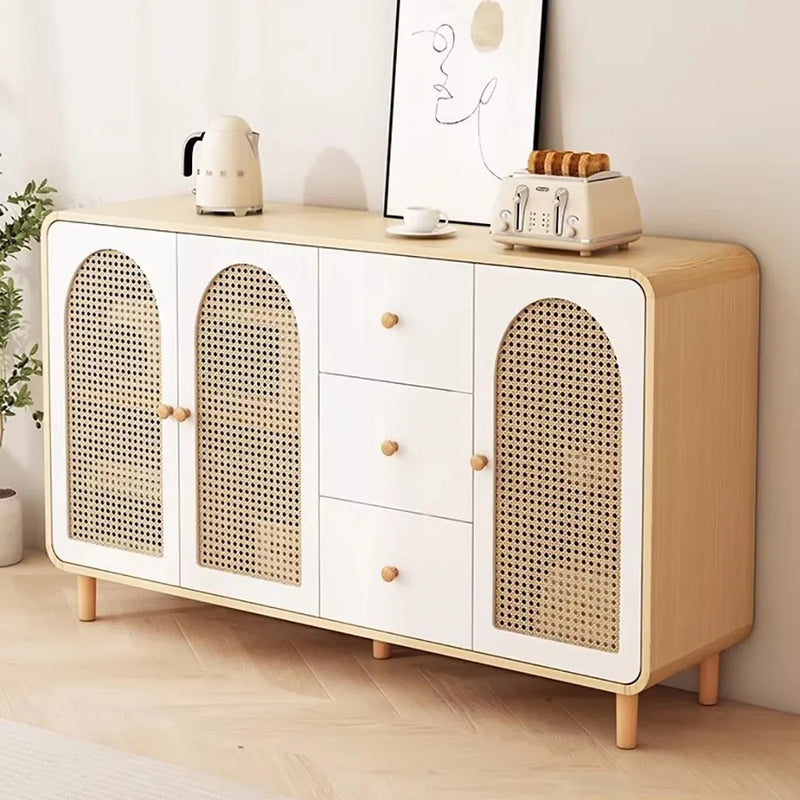 Coastal Cane Sideboard in Soft White with Timber Natural Frame