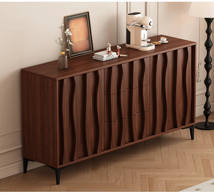 Modern Sculptural Walnut Sideboard in Solid Wood with Textured Panel Design