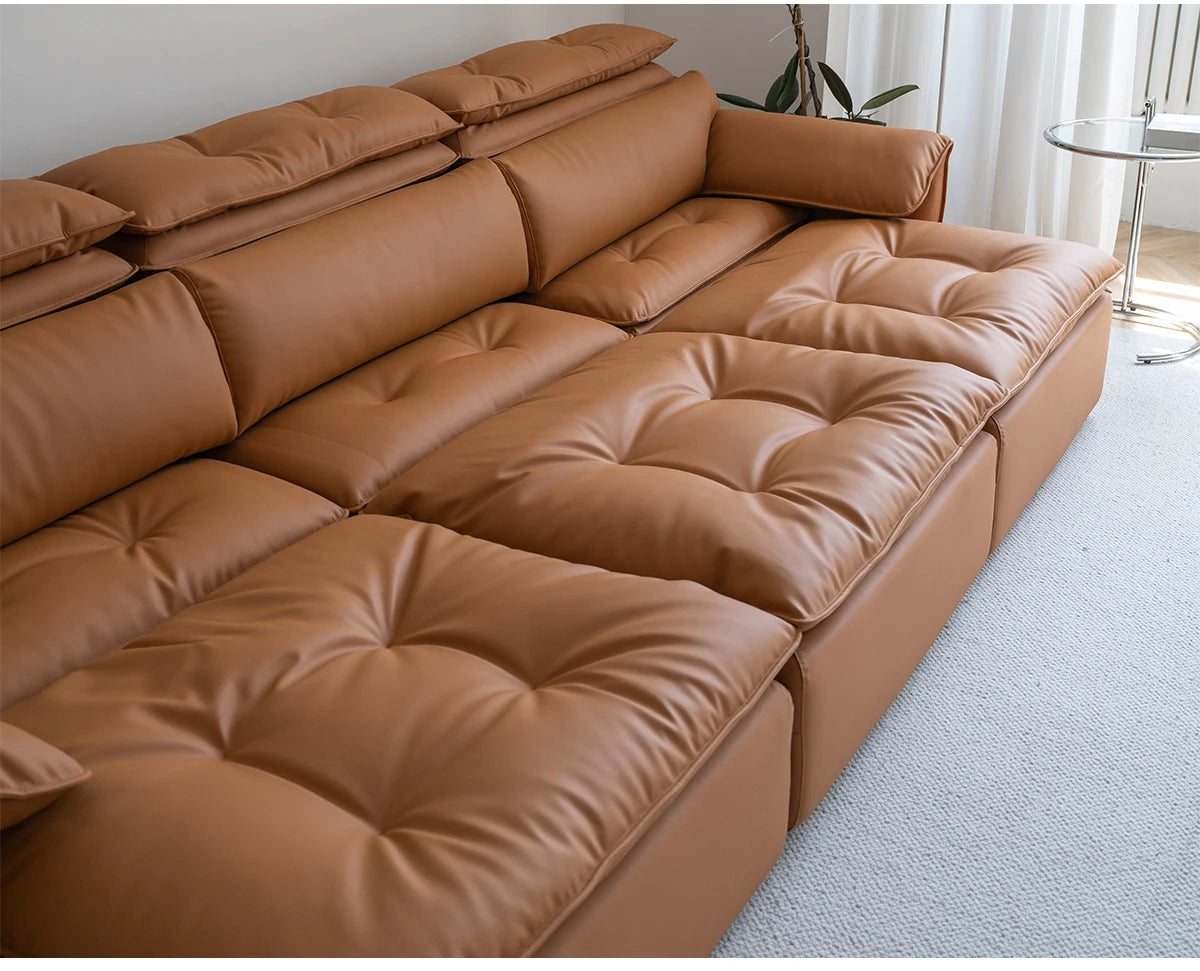 Luxe Electric Reclining Leather Sofa With Deep Seating And Adjustable Headrests