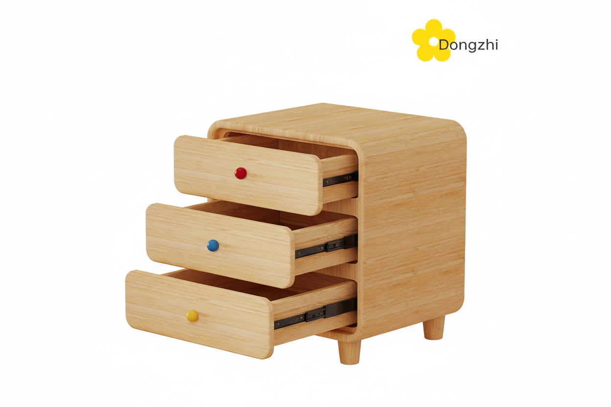 Soft Retro 3-Drawer Bedside Table with Rainbow Ceramic Knobs