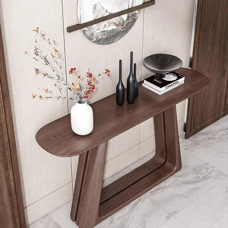 Japandi Solid Wood Console Table in Black Walnut Finish - 100cm