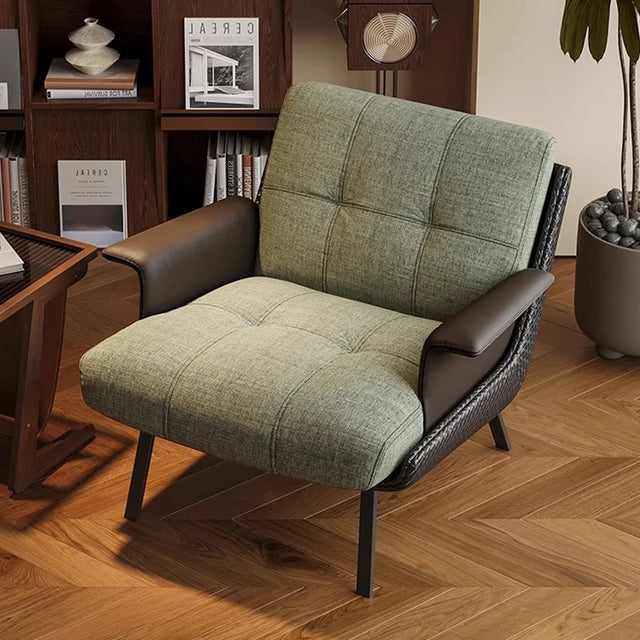 Contemporary Woven Leather Accent Lounge Chair with Linen Upholstery