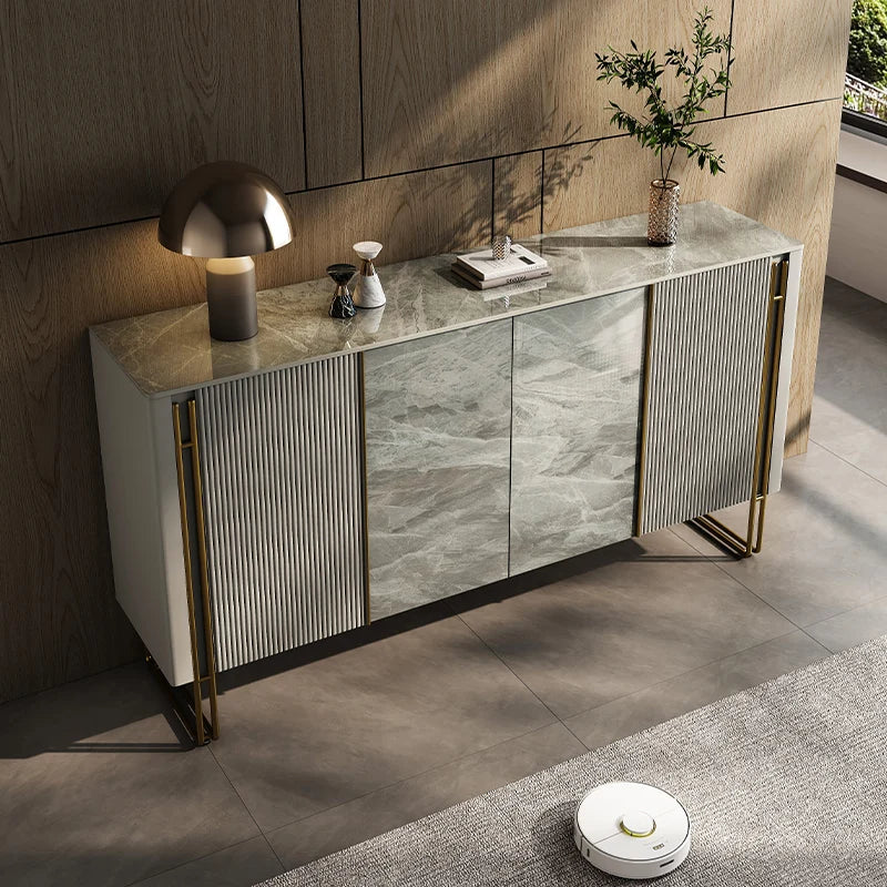 Italian Grey Luxury Modern Fluted Sideboard with Sintered Stone Top – 4 Sizes
