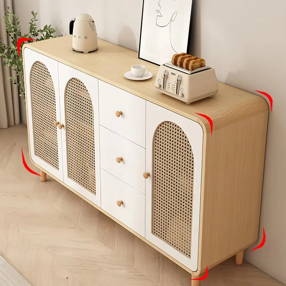 Coastal Cane Sideboard in Soft White with Timber Natural Frame