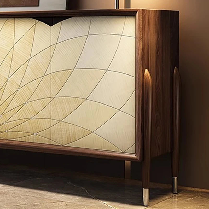 Modern Sunburst Wood Sideboard Walnut Finish - 3 Sizes