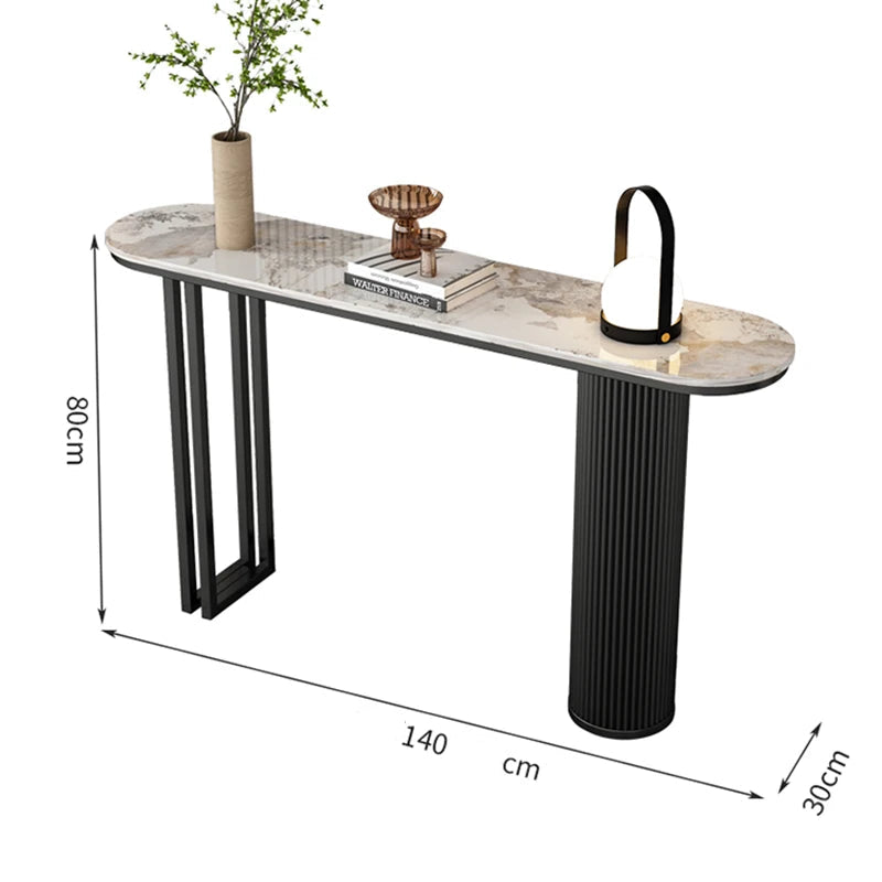 Console table with dimensions on a white background