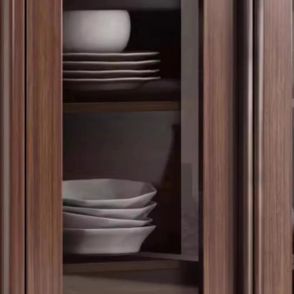 Wooden cabinet with ceramic dishes inside