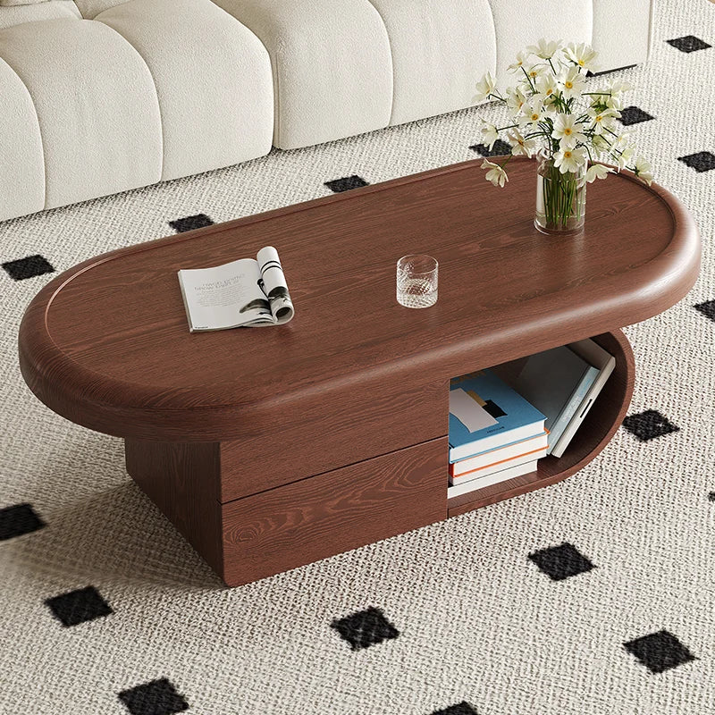 Modern Mid-Century Walnut Solid Wood Coffee Table with Storage - 2 Sizes