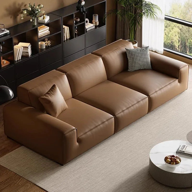 Luxury Modern Italian Leather Modular With Deep Seat Comfort - Tan