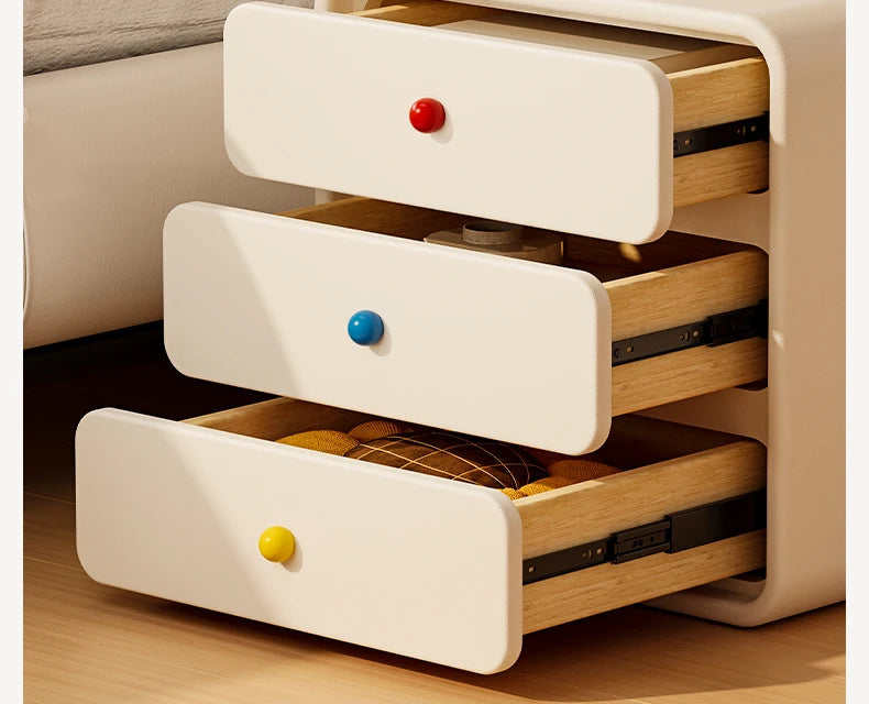 Soft Retro 3-Drawer Bedside Table with Rainbow Ceramic Knobs