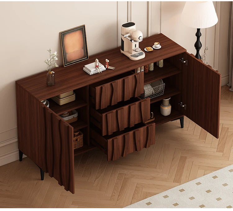Modern Sculptural Walnut Sideboard in Solid Wood with Textured Panel Design