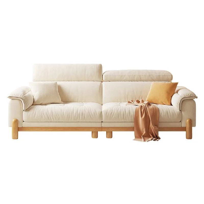 Japandi Cloud Comfort Sofa – Adjustable Headrest, Solid Ash Wood Frame - 7 Sizes