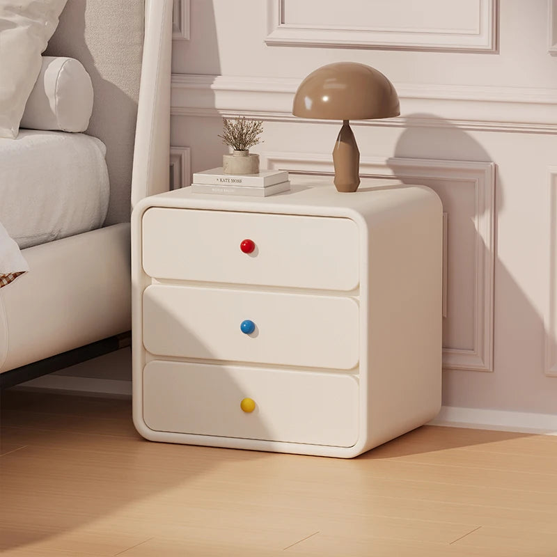 Soft Retro 3-Drawer Bedside Table with Rainbow Ceramic Knobs