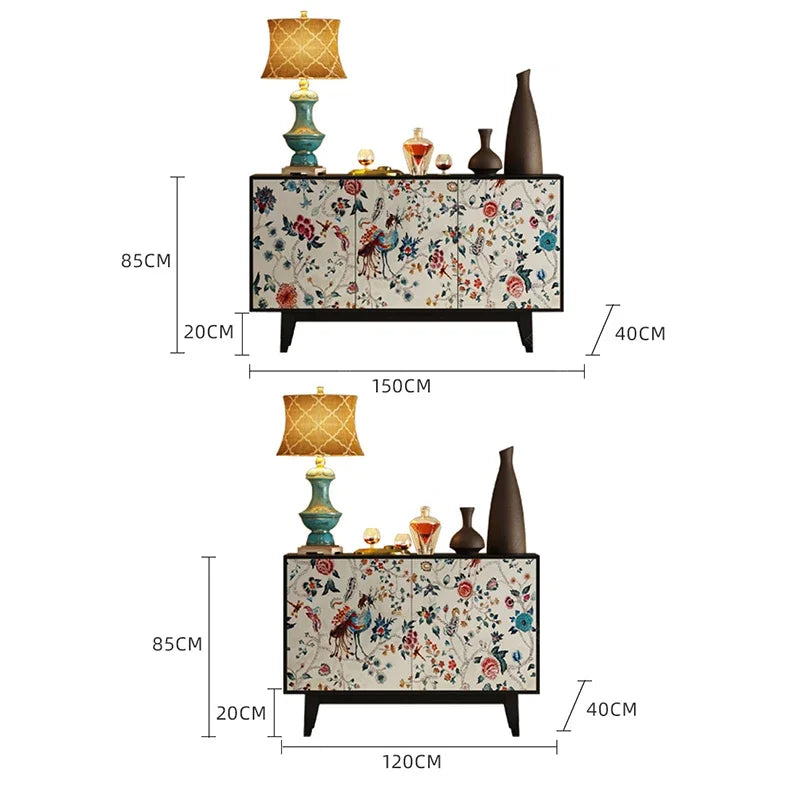 Luxury American-Style Sideboard in Black with Hand-Painted Floral Panels - 2 Sizes
