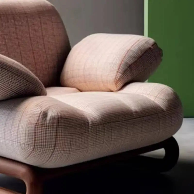 Modern Solid Black Walnut or Ash Accent Chair With Beige Textured Upholstery