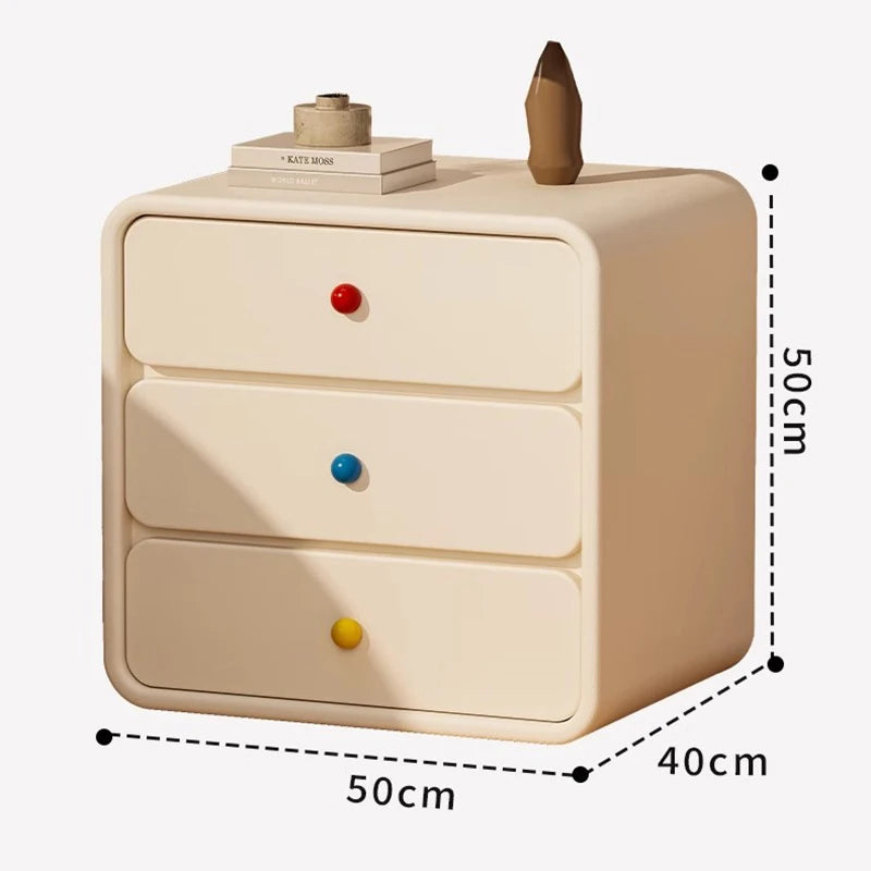 Soft Retro 3-Drawer Bedside Table with Rainbow Ceramic Knobs
