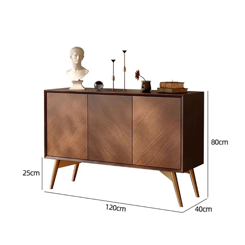 Shivana Retro Herringbone Solid Wood Sideboard Cabinet with Brass Legs - 120cms