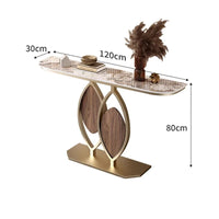 Console table with dimensions labeled on a white background
