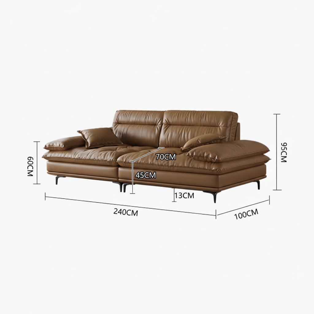 Modern Minimalist Italian Leather Deep Seat Sofa & Solid Wood Frame - 3 Sizes