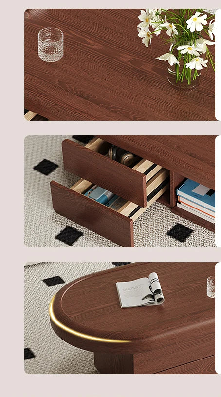 Modern Mid-Century Walnut Solid Wood Coffee Table with Storage - 2 Sizes