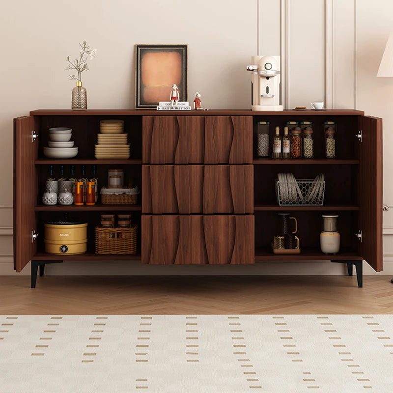 Modern Sculptural Walnut Sideboard in Solid Wood with Textured Panel Design