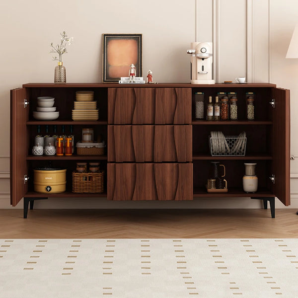 Modern Sculptural Walnut Sideboard in Solid Wood with Textured Panel Design