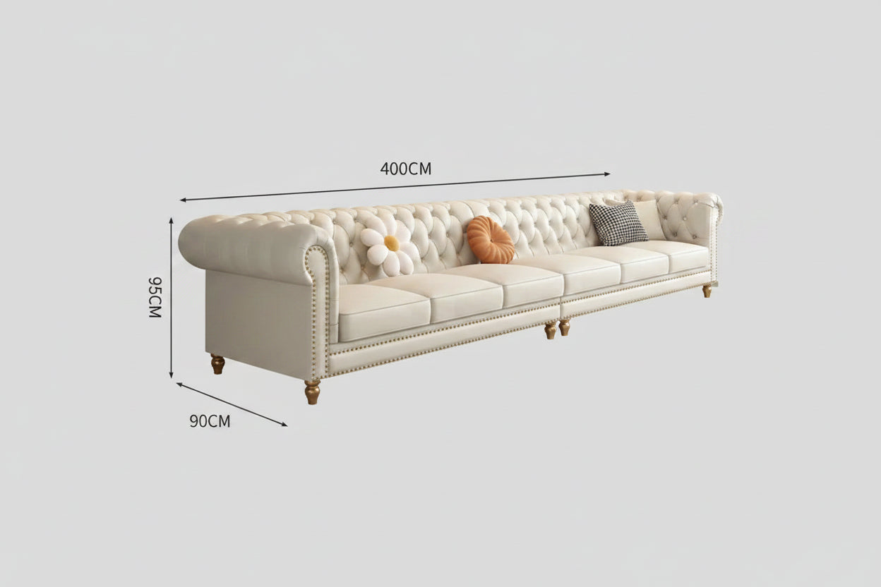 Cream White Chesterfield Leather Sofa  Napa Leather - 4 Sizes