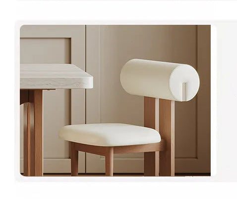 Retro Travertine Stone 6-Seater Dining Set with Upholstered Chairs