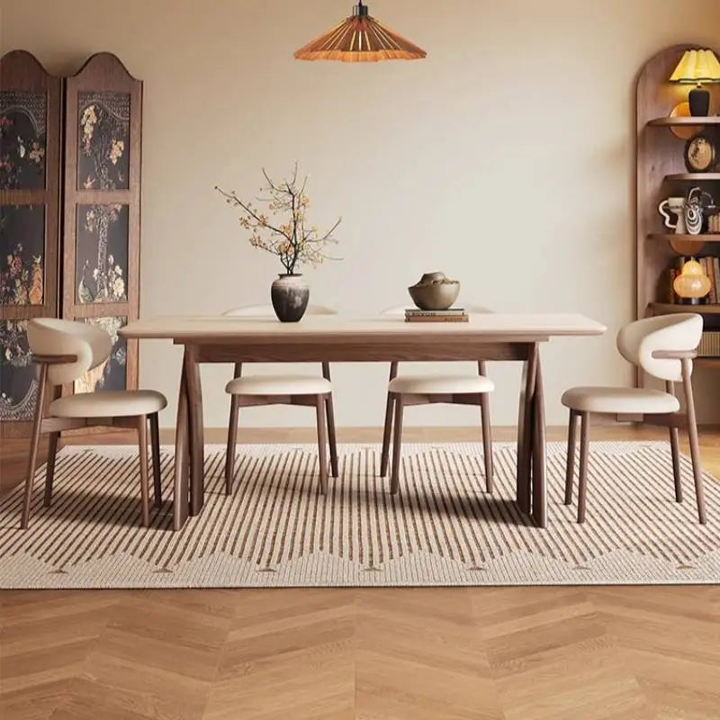 Travertine Dining Table Set 4 Seater – Sintered Stone Top & Solid Ash Wood Base 130cm