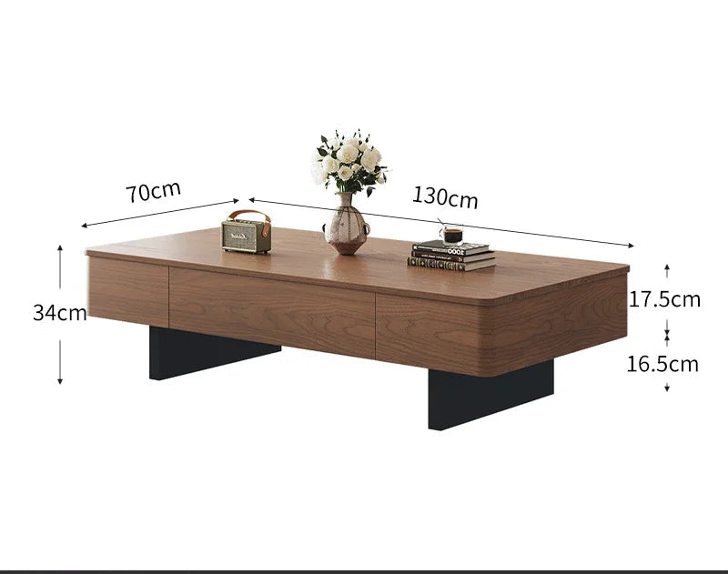Modern Solid Wood Coffee Table with Storage Drawers – Rectangular - 120–150cm
