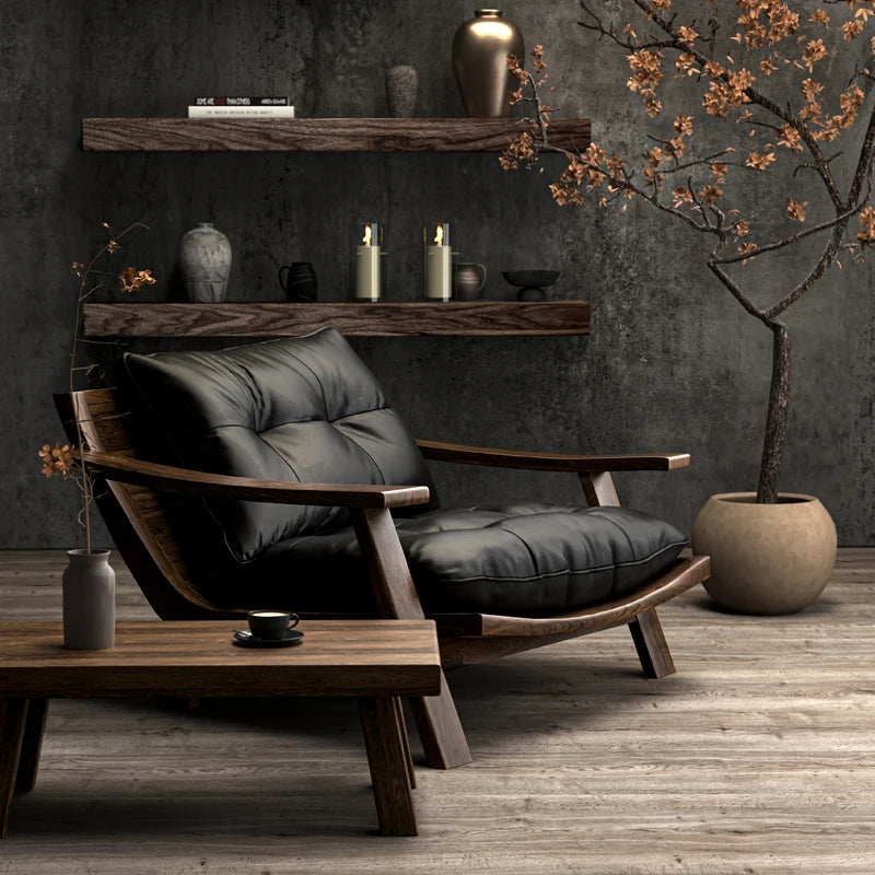 Ashwood Mid-Century Reclined Black Leather Accent Chair