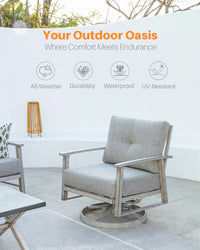 Luxury 5 pc Aluminum Outdoor Sofa Set with Metal Coffee Table & Swivel Sofa Chairs