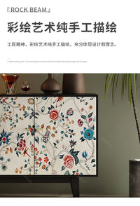 Luxury American-Style Sideboard in Black with Hand-Painted Floral Panels - 2 Sizes