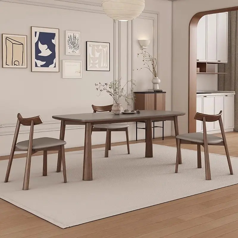 Modern Ash Wood Dining Set with Sintered Stone Tabletop & 4 Chairs 1.8m