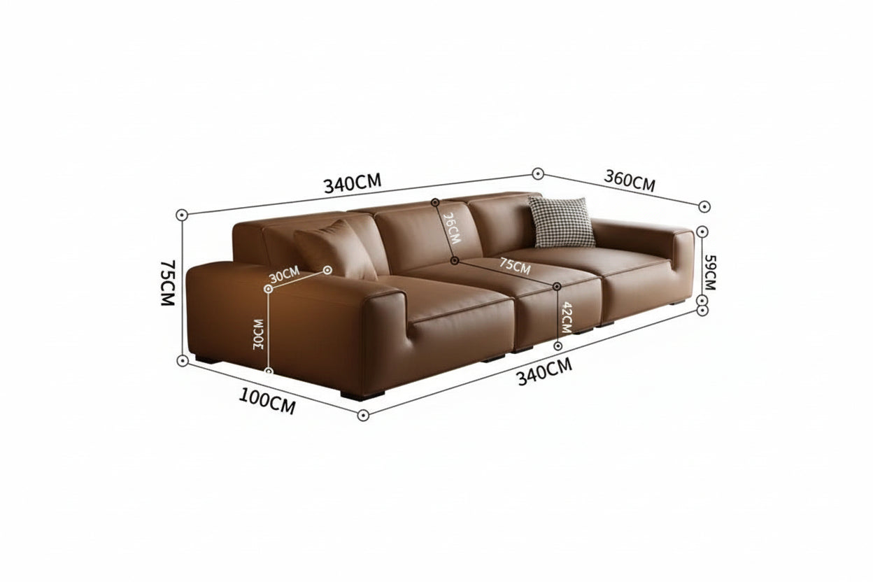 Luxury Modern Italian Leather Modular With Deep Seat Comfort - Tan