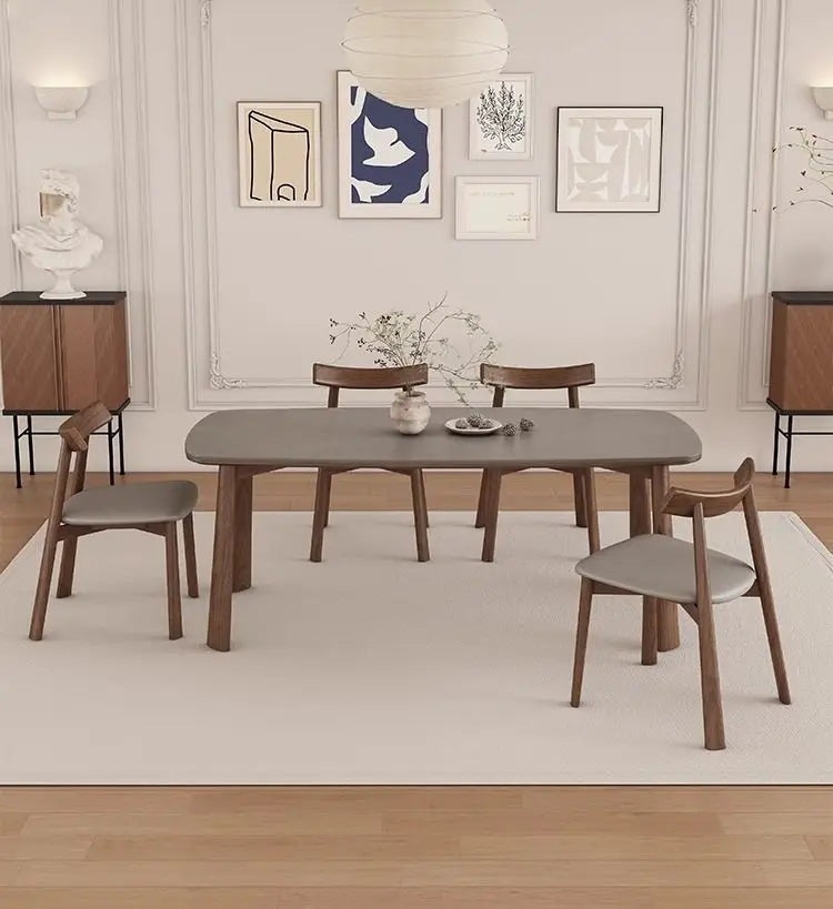 Modern Ash Wood Dining Set with Sintered Stone Tabletop & 4 Chairs 1.8m