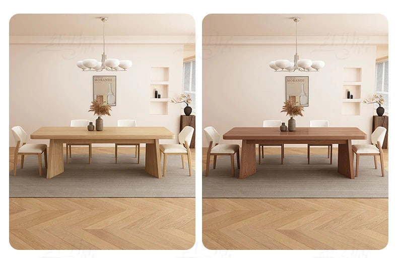 Walnut Finish Dining Table With Wood Grain Sintered Sone Top - Rectangle