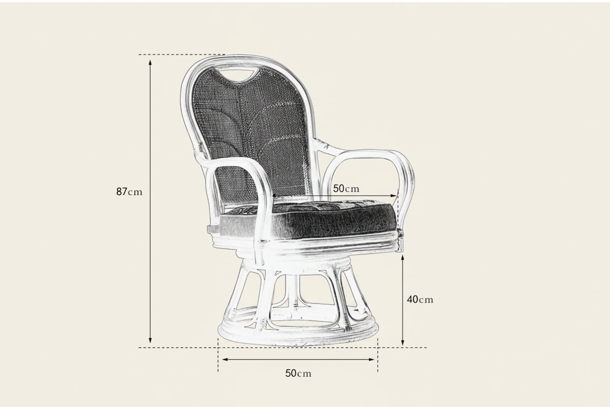 Measurement chart of a chair with dimensions labeled