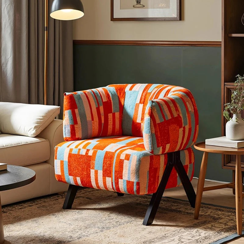 Postmodern Geometric Upholstered Chenille Accent Chair