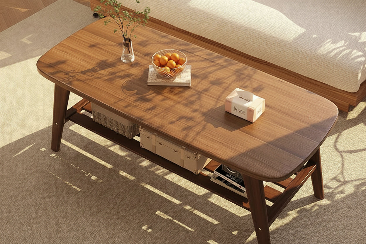 Scandinavian Coffee Table 120cm with Storage Shelf - Walnut or Natural
