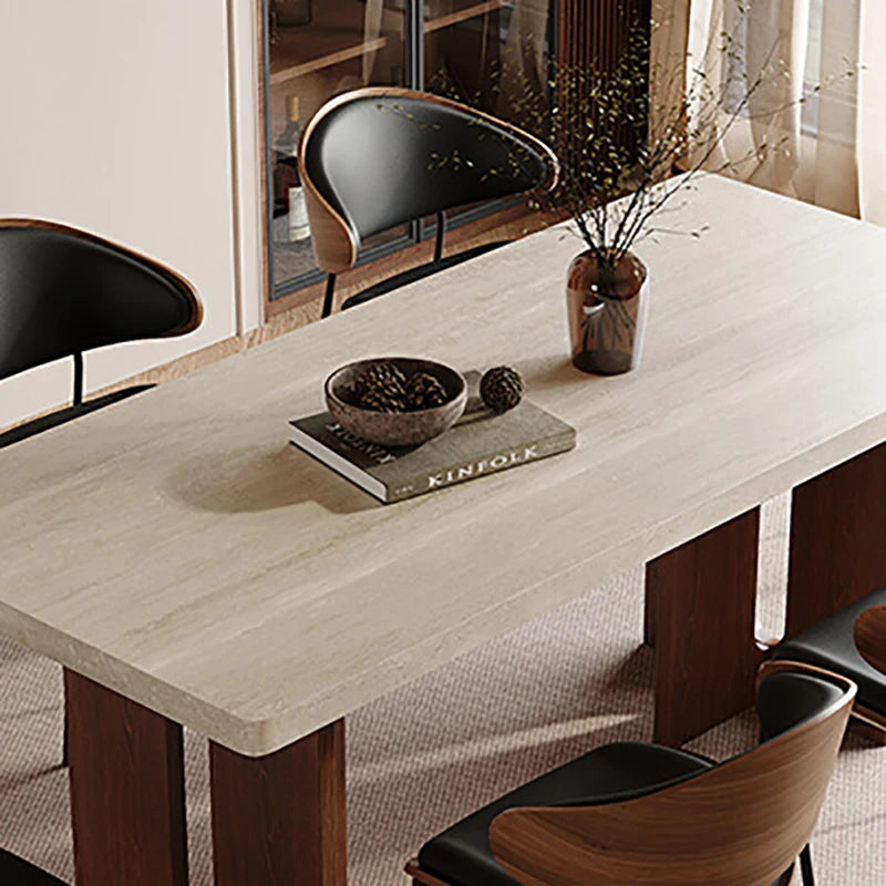 Travertine Sintered Stone Dining Table | Solid Ash Wood Base - Rectangle