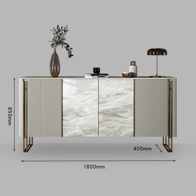 Italian Grey Luxury Modern Fluted Sideboard with Sintered Stone Top – 4 Sizes