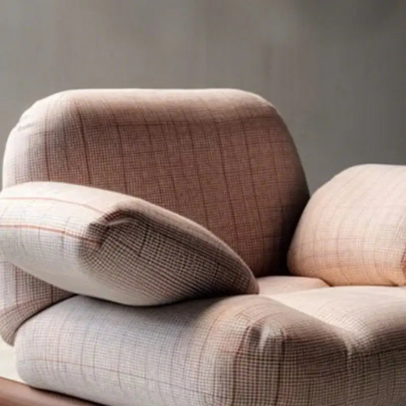 Modern Solid Black Walnut or Ash Accent Chair With Beige Textured Upholstery